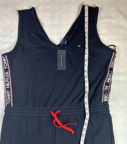 Tommy Hilfiger Blue Cotton Sleeveless Jumpsuit V-Neck Waist Drawcord Womens Sz L - Picture 11 of 16