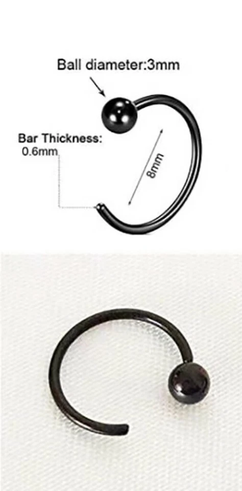 Pendientes de aro en C abiertos de acero quirúrgico de 5 piezas con pasador de hueso de oreja bola simple sin alergias Foto 3 de 4