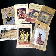 7 Applique Sewing Patterns Lot Stars Flowers Pincushion Birds Crafts Threads