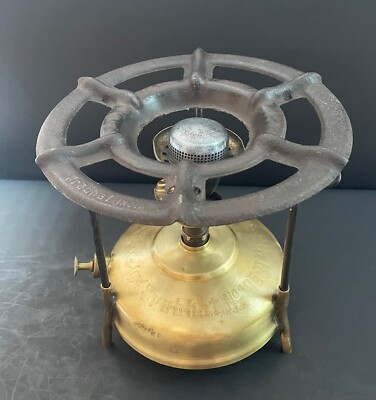Old Rare Prabhat No.105 Kerosene Brass Foldable Camping Stove With Litho Tin Box
