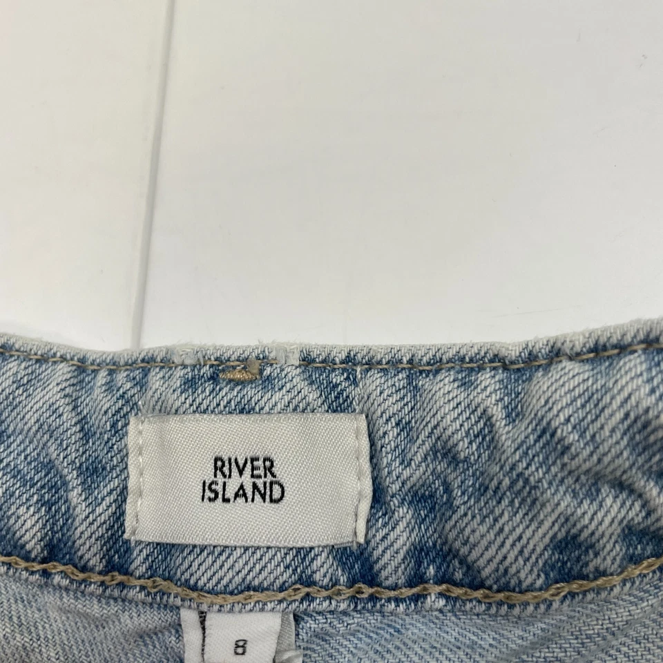 River Island Shorts 8 Blue Pockets 100% Cotton Distressed Ripped Cut Off Frayed - Image 4 of 4