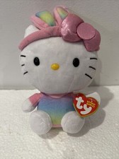 Hello Kitty Ty Easter Beanie Baby Plush Rainbow Bunny Pastel Ears Shirt 6”
