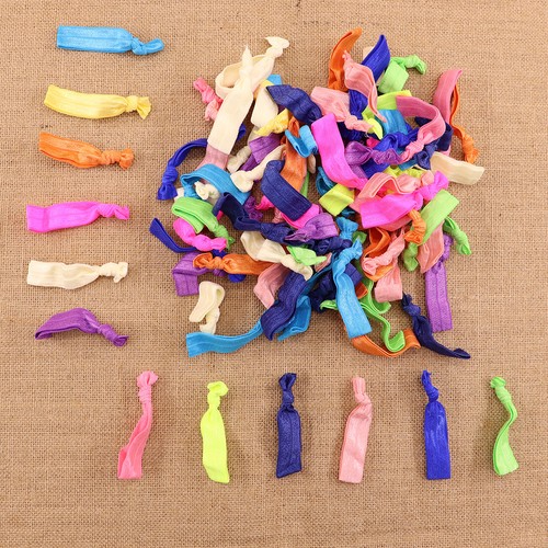 100pcs Elastic Beautiful Holder Colorful Ribbon Hair Ties Knotted Hairband Girl - Picture 2 of 4