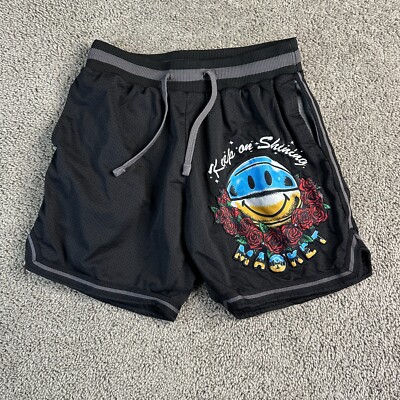 Chinatown Market Smiley Basketball Shorts Mens M Black Blue Keep On Shining Mesh