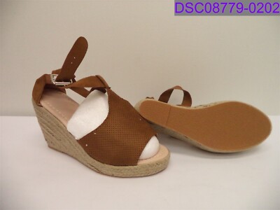 Size 36 Women Shoe Espadrille Wedge Adjustable Ankle Buckle Brown P/N 0T505E37