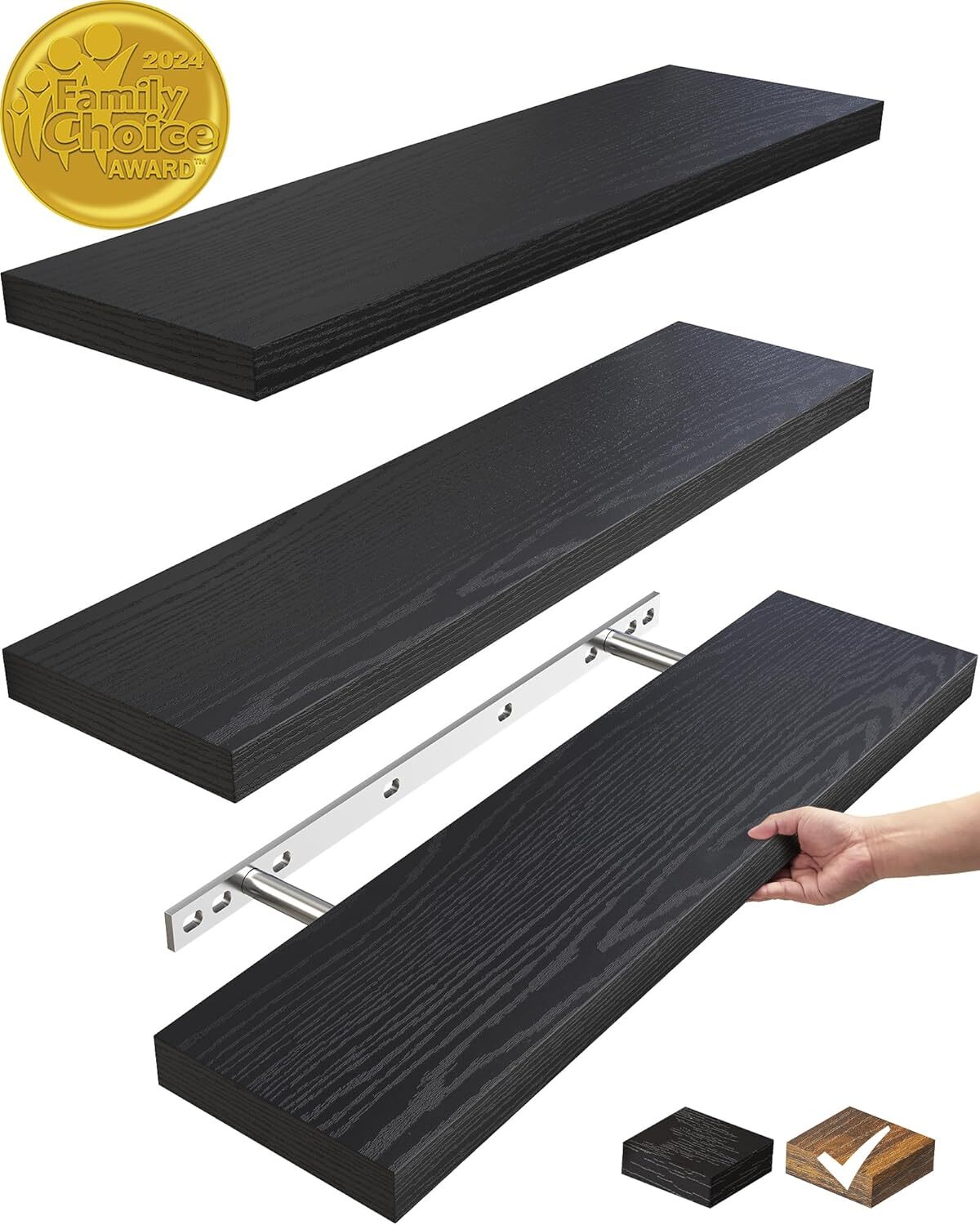 BAYKA 22.5 Inch Floating Shelves - Rustic Wall-Mounted Wood Storage Display