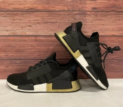 Adidas NMD R1 V2 FW8048 'Black Gold Metallic Sz 4 youth=5.5 Women's