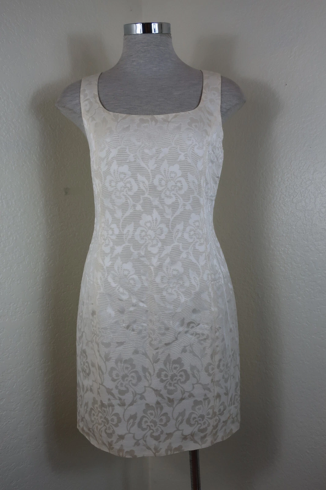 Abito vintage Gianni Versace giallo damascato senza maniche bodycon cotone piccolo 40 4 5 6