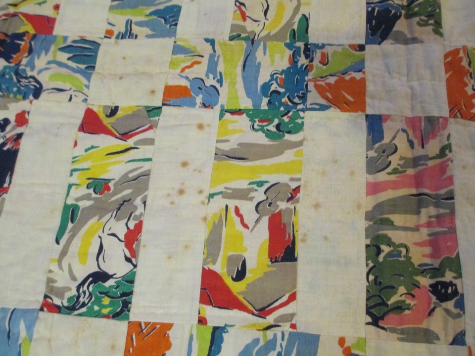 Old Vintage 60" x 80" Southwestern Quilt Machine & Hand Sewn