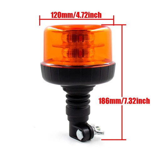 Rotating LED Flashing Beacon Flexible DIN Pole Mount Tractor Warning Light Amber - Picture 3 of 10