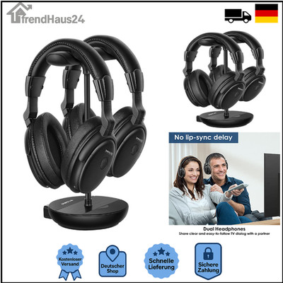 SIMOLIO Dual Funkkopfhörer 2 4G TV Kopfhörer mit Sender Ladestation