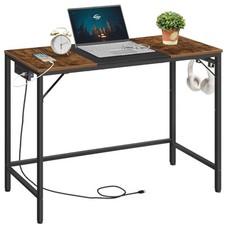 Computer Desk, Home Office Desk with Power Outlet, Modern Study Writing Desk
