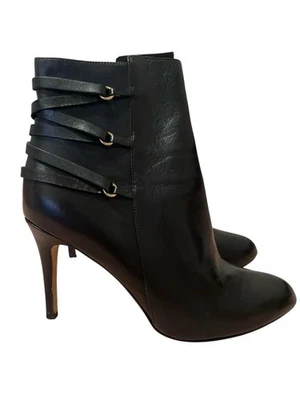 Halogen Leather Almond Toe Stiletto Ankle Booties Side Zip Womens Black 8.5 - Image 1 of 4