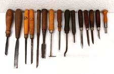 Lot of 15 Vintage Handcraft Wood Carving Chisels Woodcarvers-Variety of Makers