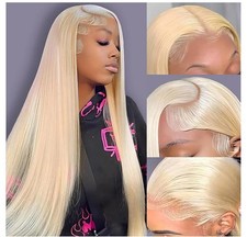 Lace Front Human Hair Wig Straight Long Blonde Colored HD Transparent Lace