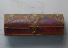 Antique Wooden Half Round Jewelry Trinket Box 7” Brass Hinged VTG Detailed