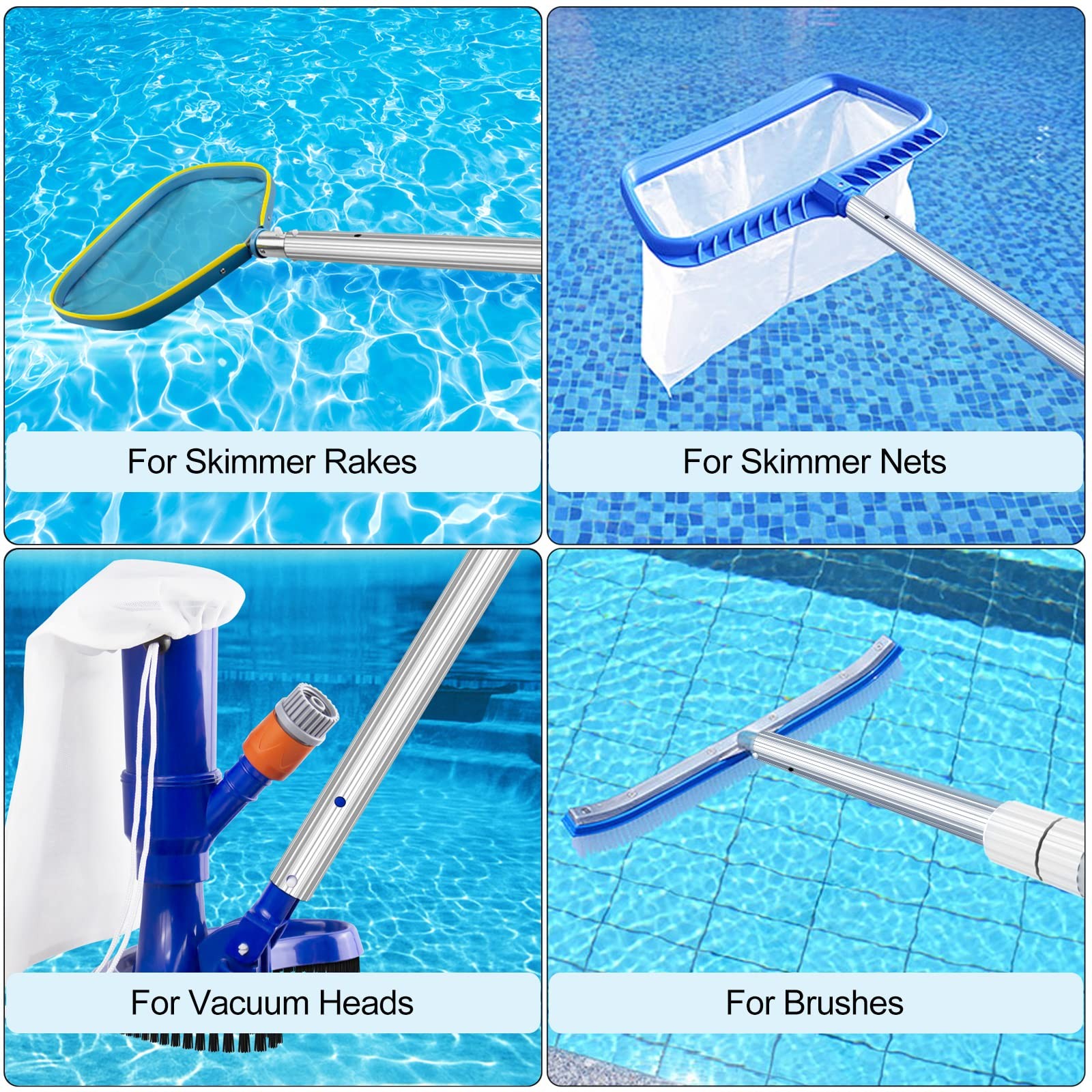 Thickened Telescopic 16.5 Feet Pool Pole Upgraded Heavy Duty Aluminum Swimming P