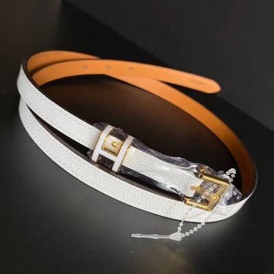 Hermès 15mm Pop H White Epsom Leather Belt Gold Hardware Size 80 France NWOT New Hermes Pop H Epsom Leather Belt Vert Fizz Palladium  main image 3