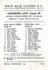 West Ham United v Coventry City (Southern Junior Floodlit Cup) 1970/1971