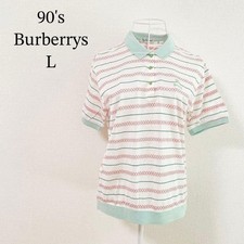Vintage 90s Burberrys Bordered Polo Shirt Mint Green Red Embroidered Logo Sz L