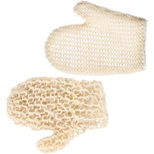 2Pcs Reusable Beige Jute Skin Scrubbing Gloves for Bathing and Daily Shower Use