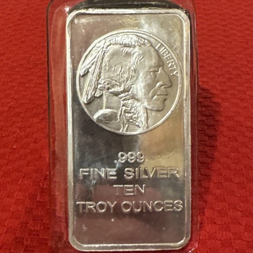 Buffalo Nickel 10oz Pure .999 Fine Silver bar Bullion 10 Troy Ounces - B2
