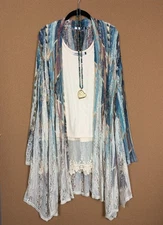 Plus Size Peasant Boho Vintage Turquoise Festival Lace Cardigan Duster Kimono