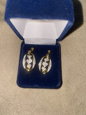 Valentine s Day Heart 14k Gold Plated Earrings with Diamonds Women's Jewelry New