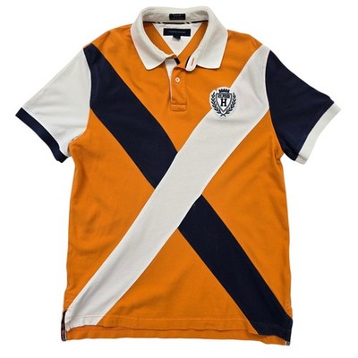 Tommy Hilfiger Men's Orange Navy White Color Block Polo L Regular