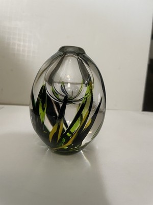 VTG S. BLOOM BLACK & YELLOW ART GLASS PERFUME BOTTLE / PAPERWEIGHT*NO STOPPER*