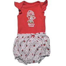 Strawberry Shortcake Outfit Baby Girl 6M 6 Months Red Shirt Shorts Ruffled