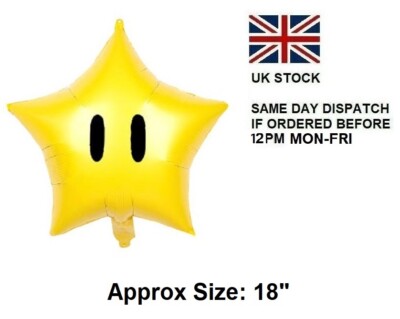 Super Mario Bros Star Balloons - Yellow Star Theme Birthday Party Decorations, 5-Pack