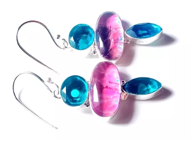 Australian Triplets Opal Gemstone Handmade 925 Sterling Silver Jewelry Earrings - Image 2 of 4