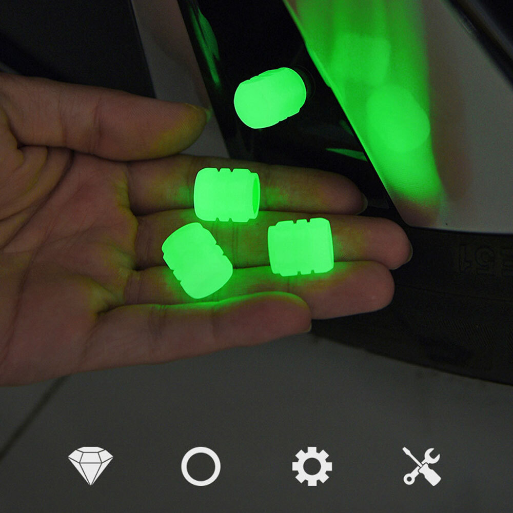 4x Green Luminous Tire Valve Caps Vehicle Car Wheel Dust Cover Glow In
