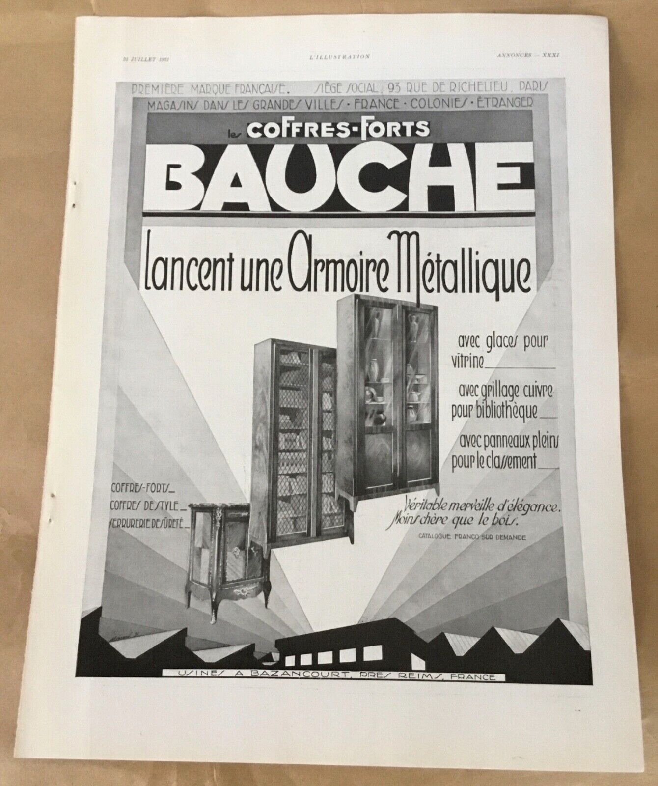 Bauche safes French print ad 1931 orignl vintage retro 30s art deco ...