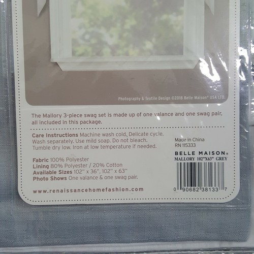 Renaissance 3 Piece Embroidered "Mallory" Swag Set - Picture 5 of 9