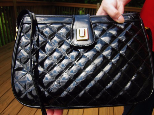 Judith Leiber STUNNING Leather Shoulder Bag Black Patent Quilted Leather xbody - Picture 8 of 12