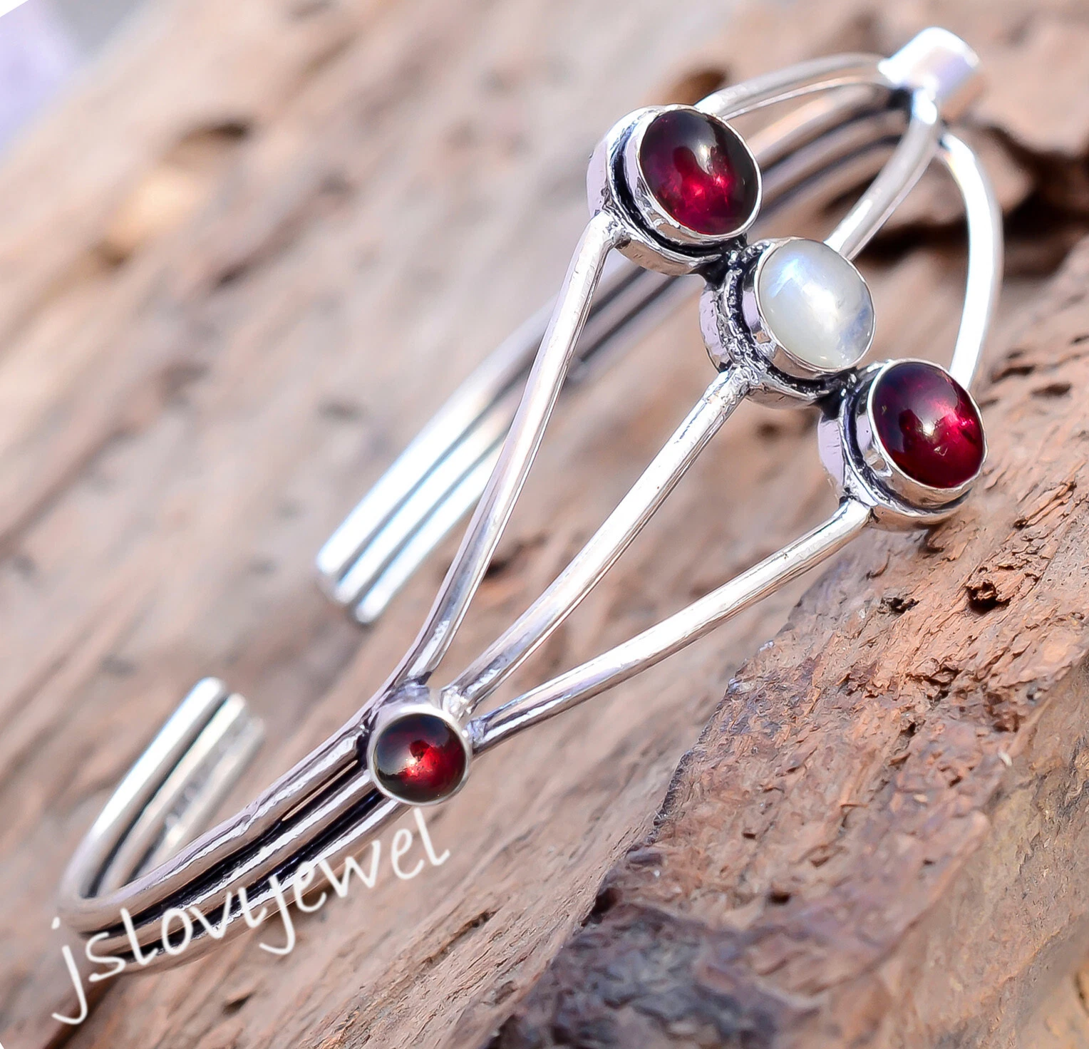 VALENTINO Bracciale in argento sterling 925 pietra di luna e granato per gioielli moda