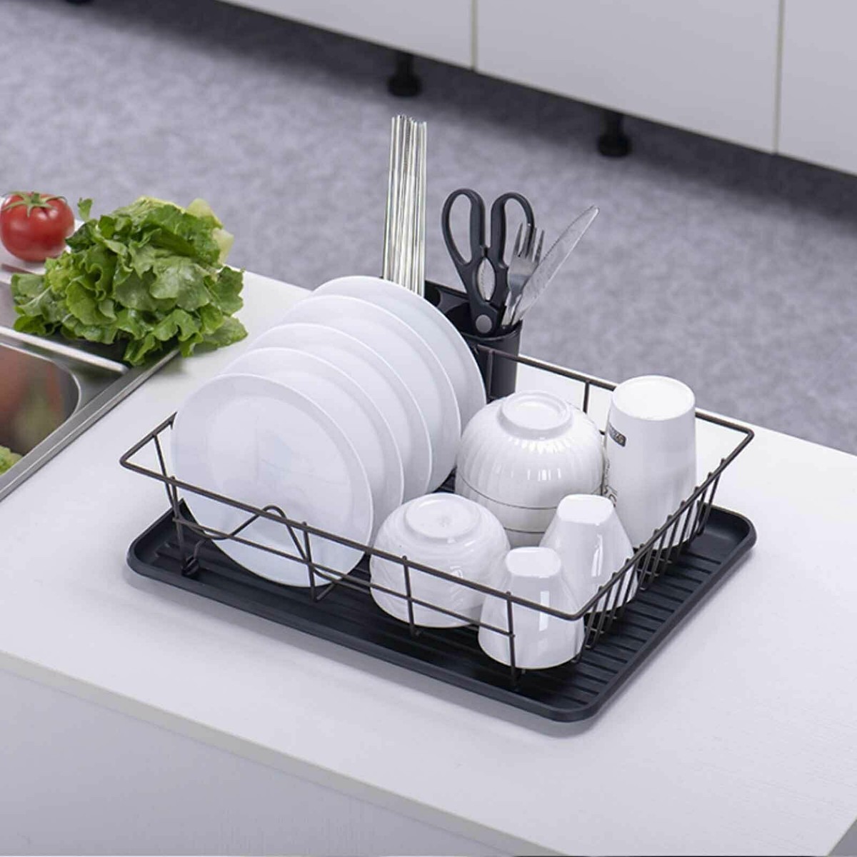 Large Dish Drainer Metal Wire Cutlery Draining Holder Plate Rack
