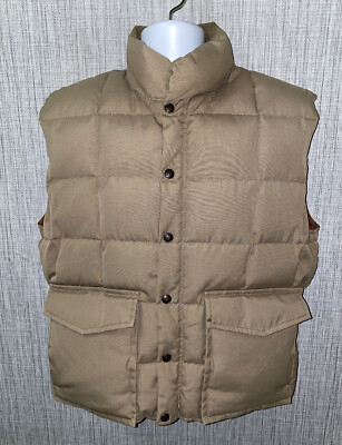 Vtg Skidaddle Mens Beige DOWN Quilted Snap Button Front Vest Size