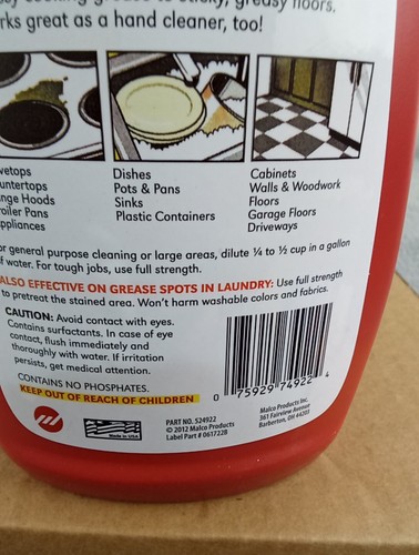 Desengrasante limpiador multiusos alivio de grasa nuevo líquido botella roja utilería 22 OZ - Imagen 5 de 5