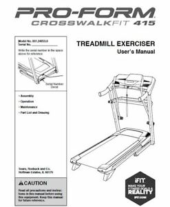 Proform Crosswalk Fit 415 831.248530 Treadmill Owner's User's Manual