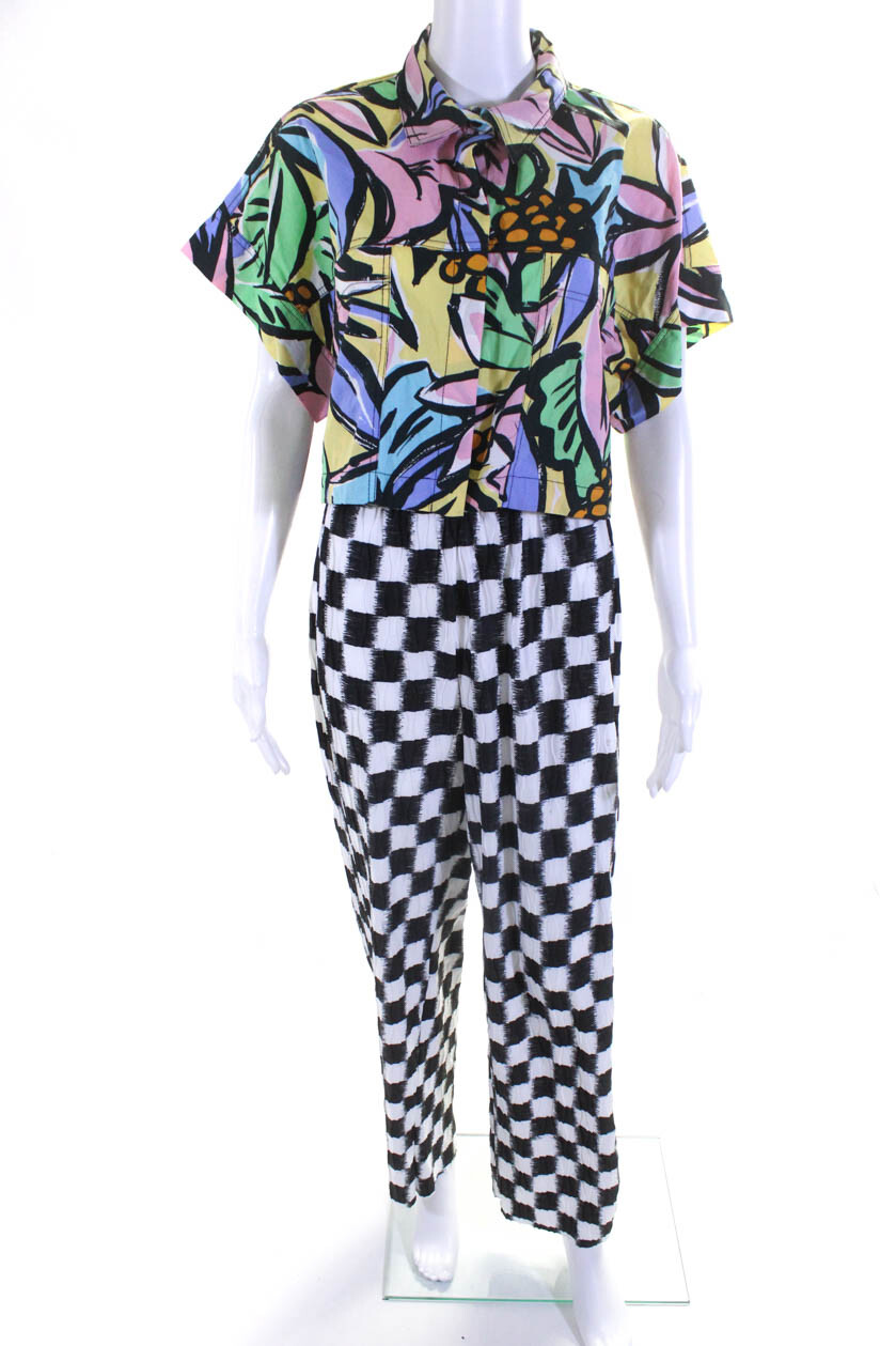 Zara Eysiki Womens Button Up Crop Top Checkerboard Pants Medium Large