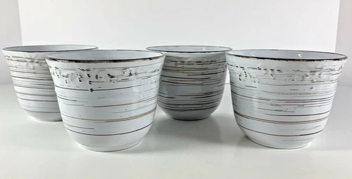 Set of 4 Pfaltzgraff Trellis White 14 oz Coffee Cups Coffee Mugs Farmhouse Style