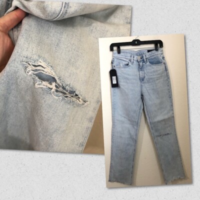 rag & bone cigarette jeans Rag & Bone Womens 26 Ankle Cigarette Jeans Light Wash Distressed Destroyed  $265