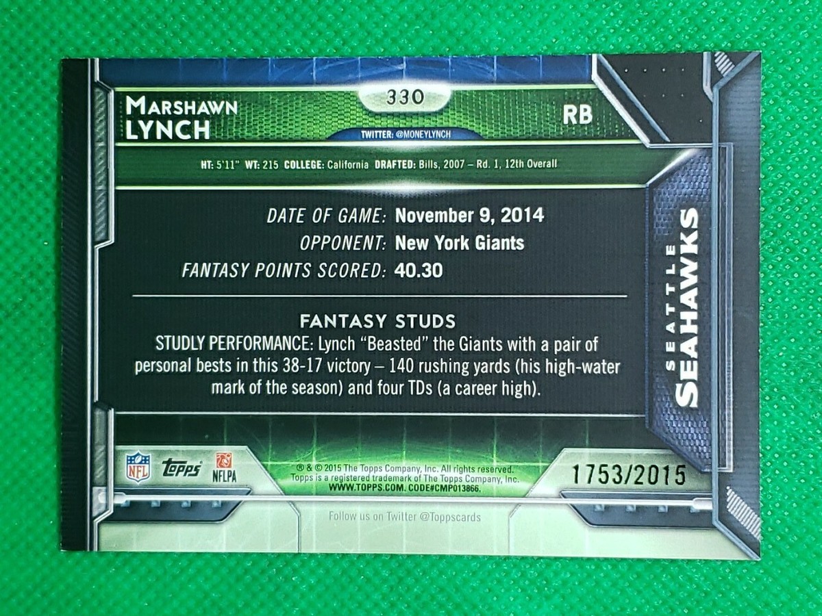 2015 Topps - Fantasy Studs Marshawn Lynch #330 Gold /2015