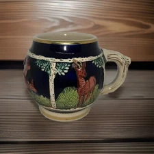 Marzi & Remy Vintage Deer Buck Doe Blue German Beer Stein Punch Mug Raised