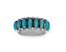 Southwestern Style Marquise Shape Turquoise Wide Band 925 Sterling Silver Ring