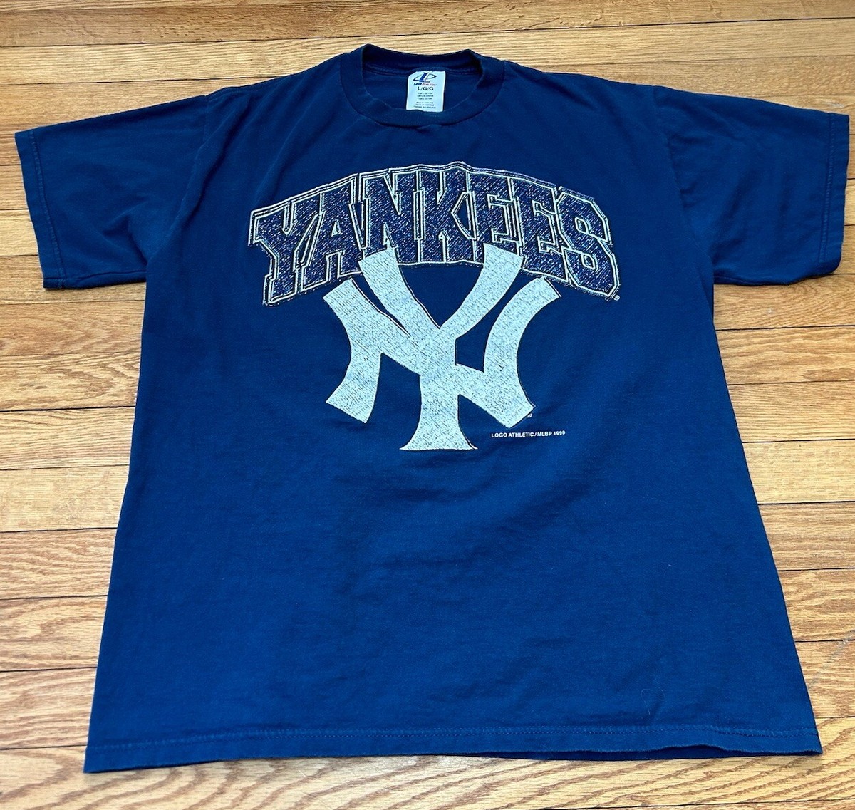 90s NEW YORK YANKEES Tシャツ USA製 激レア Vtg 90s 1999 New York Yankees Big Print MLB Logo Athletic T-Shirt