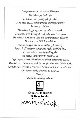 1995 Goodwill Industry Full Page Print Ad Original Power of Work u